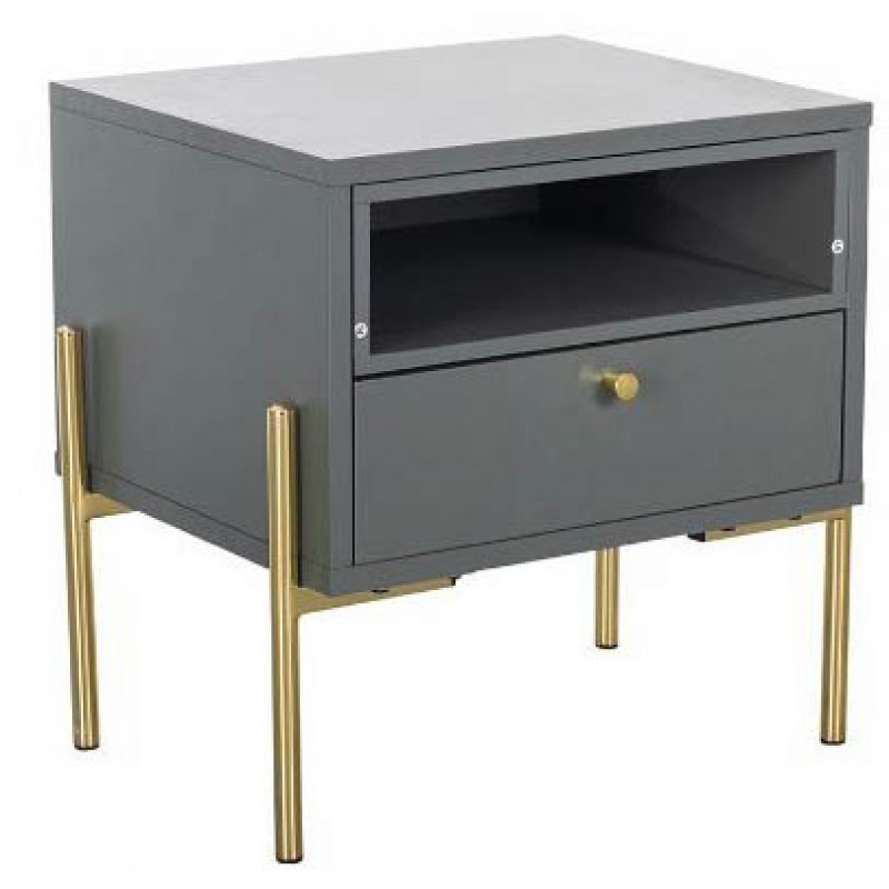 VL Madrid Bedside Table 1 Drawer - Grey & Gold