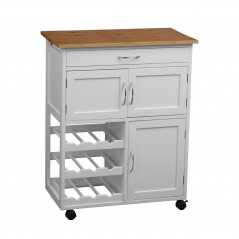 PHW White And Bamboo Top Kitchen Trolley