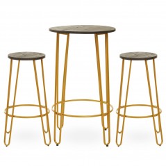 PHW District 3Pc Gold Finish Bar Table Stool Set