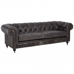 PHW Victor Dark Grey Leather Chesterfield Sofa