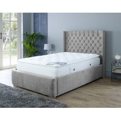 Nylasor Velvet Grey Buttoned Headboard & Footboard 4ft6 Ottoman Bed