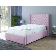 Nylasor Velvet Pink Buttoned Headboard & Footboard 3ft Ottoman Bed