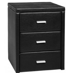 Leather 3 Drawer Bedside Chest in Black