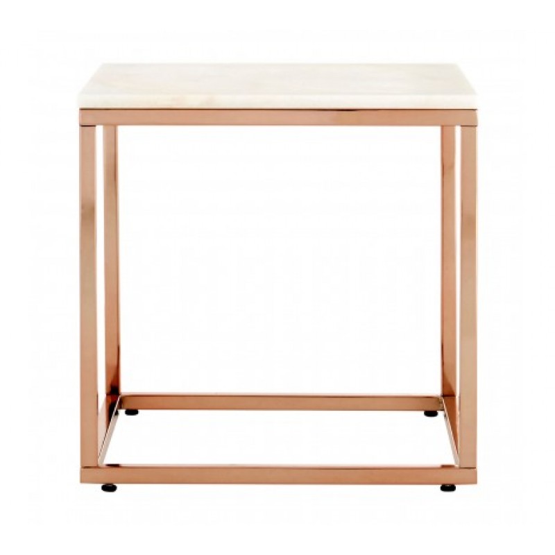Allure End Table Marble Square Rose Gold